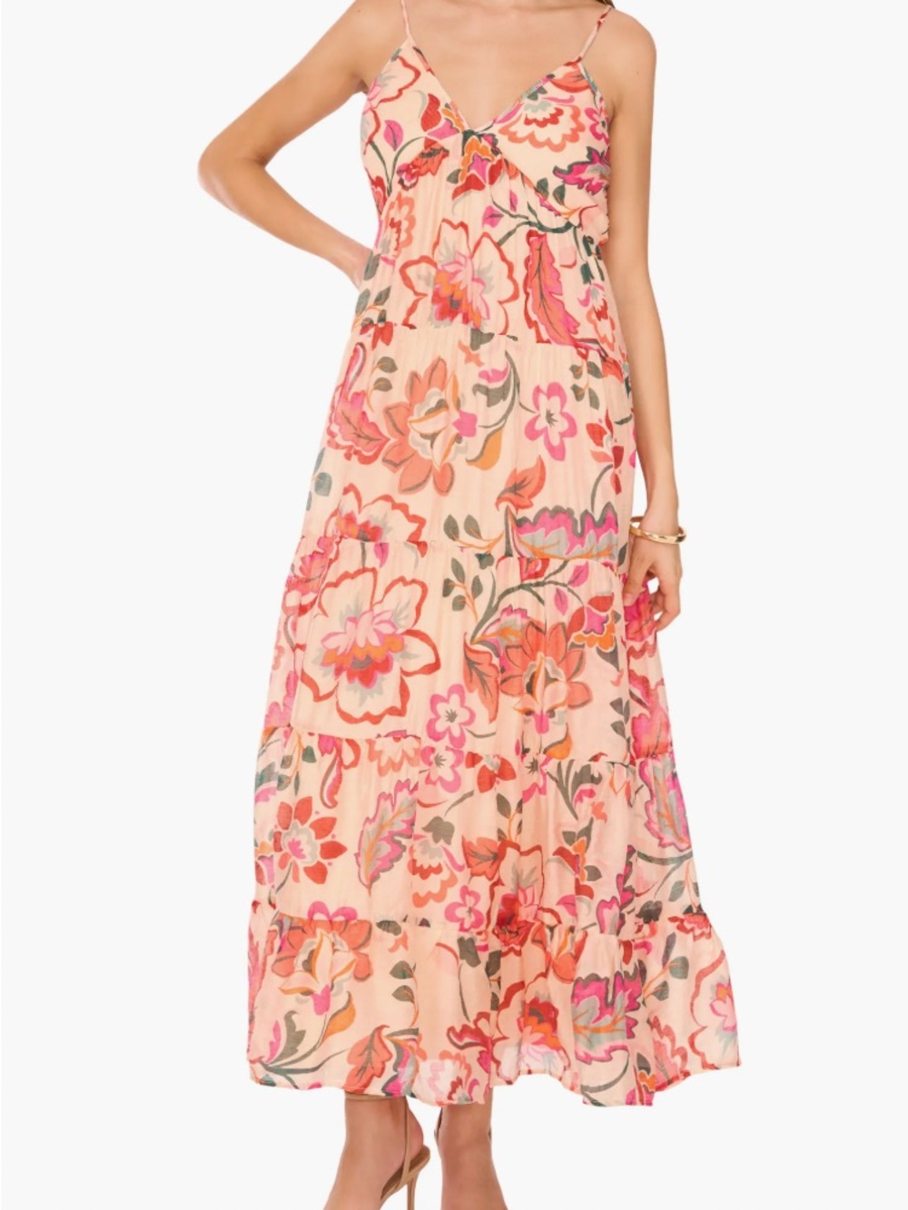 Halogen Pink and Cream Floral Tiered Babydoll Midi Dress